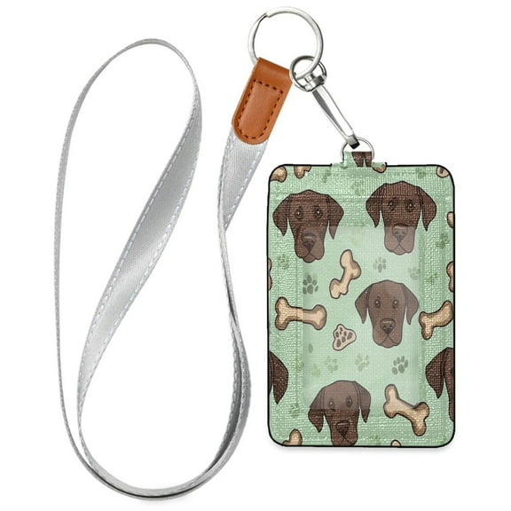 PU Leather ID Badge Holder Stylish Badge Holders with Lanyard (4.3x2.8x0.3in) for Cards & Credentials Dog Head and Bone