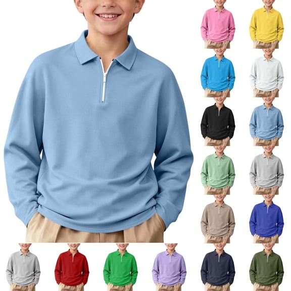 Falkdiz Girls Long Sleeve Shirts Back to School Comfy Pullover Winter 1/4 Zipper Casual Solid Color Collar Tops for Girls Travel , Army Green , Size: 3-4Years