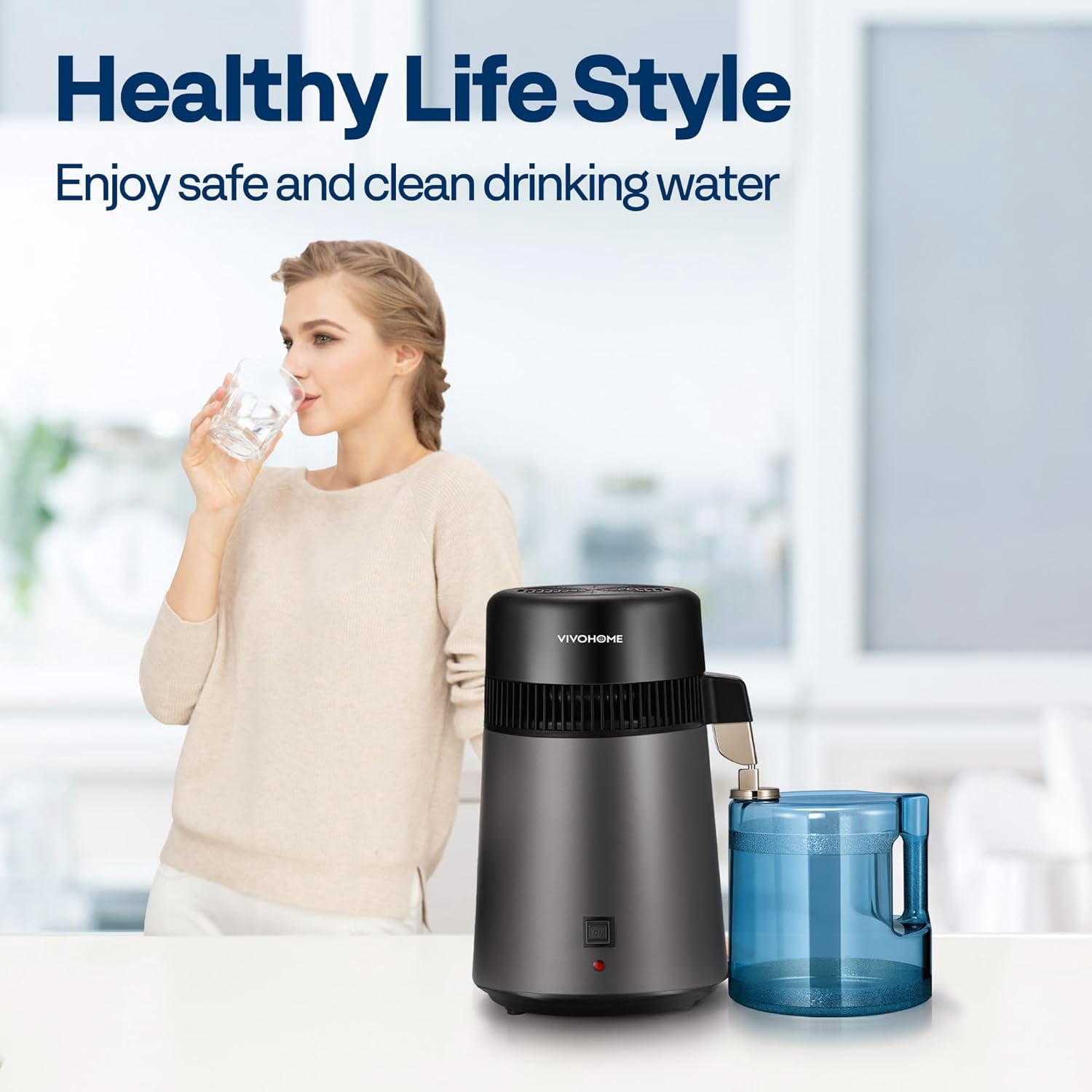 SPECSTAR Water Distiller Countertop 1.06 Gallon/4L 900W Distilled Water Machine with Smart Switch Purifier Filter for Home Office, Black