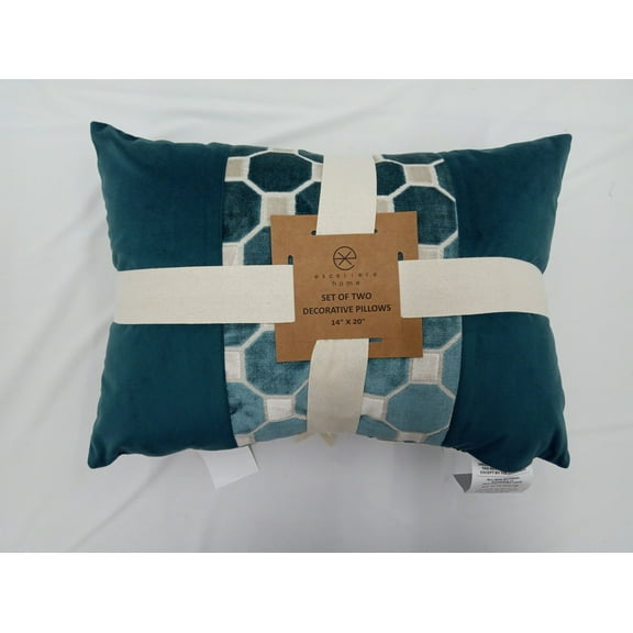 EXCELLERE HOME 14 X 20 IN TEAL BLUE VELVET JACQUARD PILLOW - 2 PACK