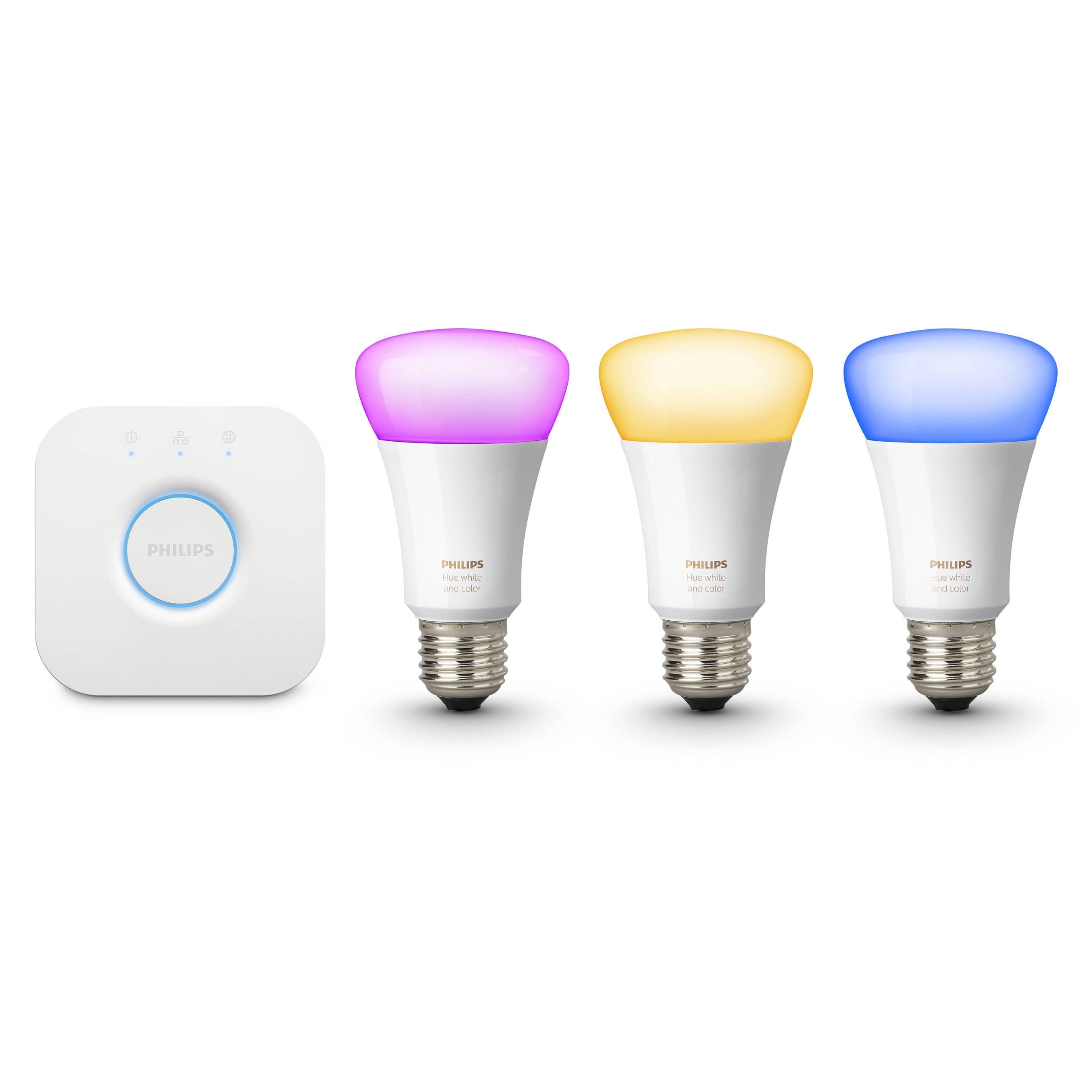 Philips Hue White Ambiance A19 4-Bulbs with Dimmer Renewed Hue 3rd Gen Smart Bridge 