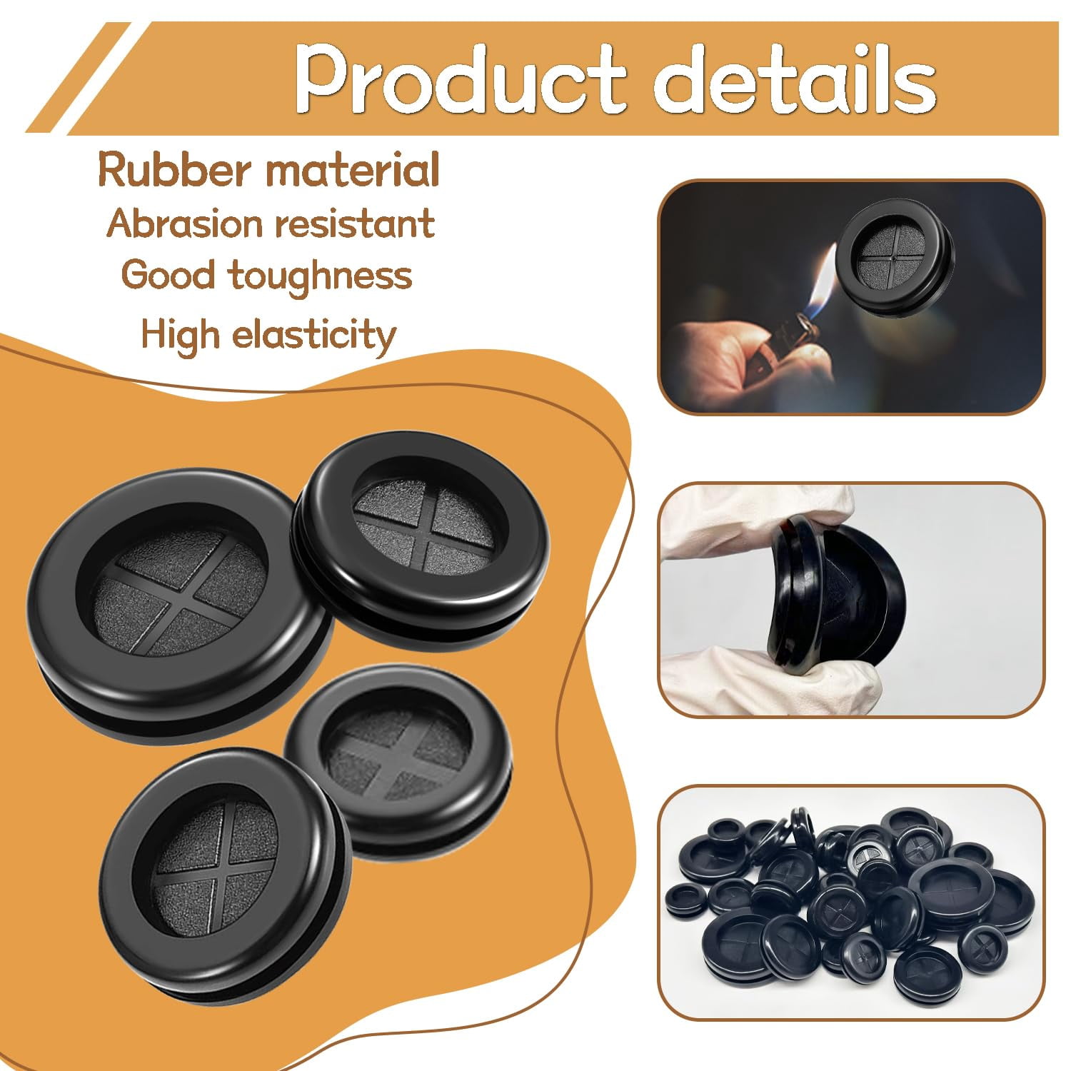 6PCS 2 i h Rubber Grommet for Wiring Double-Sided Hole Plugs Wall Grommets for Cables DD040-2
