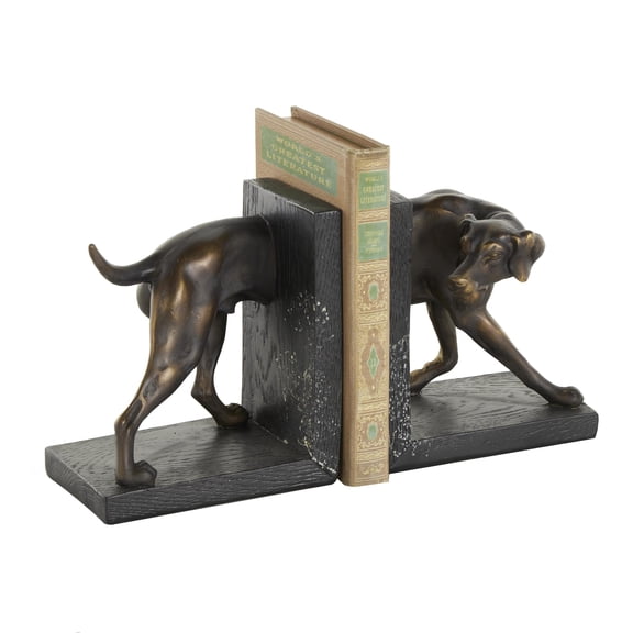 DecMode 6" Greyhound Dog Polystone Bookends with Gold Accents and Black Stands (Set of 2)