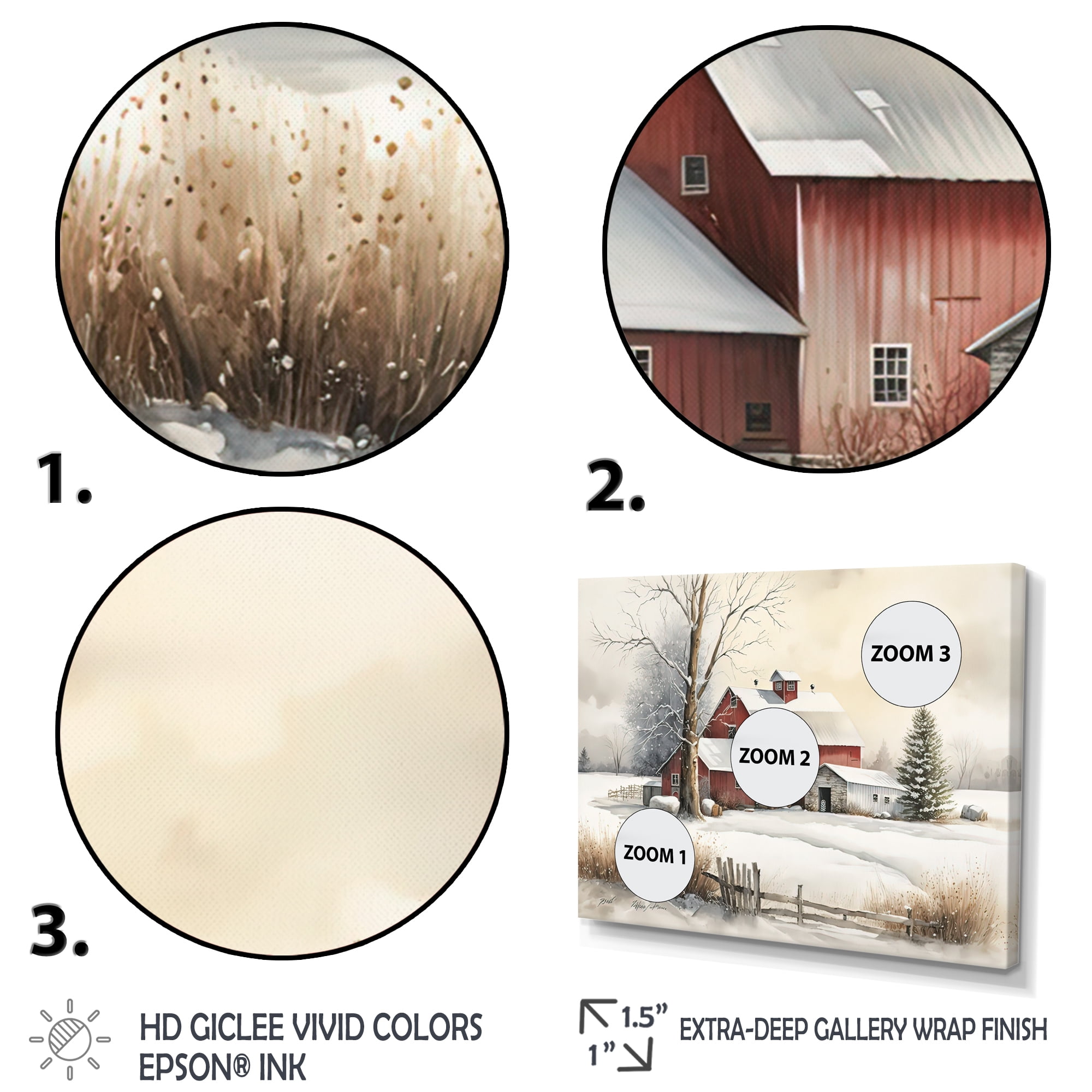 Designart Calm Red Barn In Winter IV Canvas Wall Art