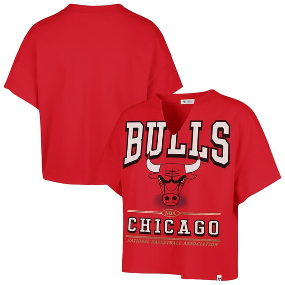 Women's '47 Red Chicago Bulls Elation Oversized Notch Neck T-Shirt