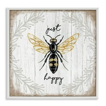 Stupell Industries Just Be Happy Charming Bee Animals & Insects Painting White Framed Art Print Wall Art, 12 x 12