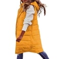 thumbnail image 3 of Women's Hooded Sleeveless Puffer Vest, Long Quilted Winter Coat, Lightweight Warm Vest, Casual Outdoor Wear, Mid-Length Down Vest Gold M, 3 of 6