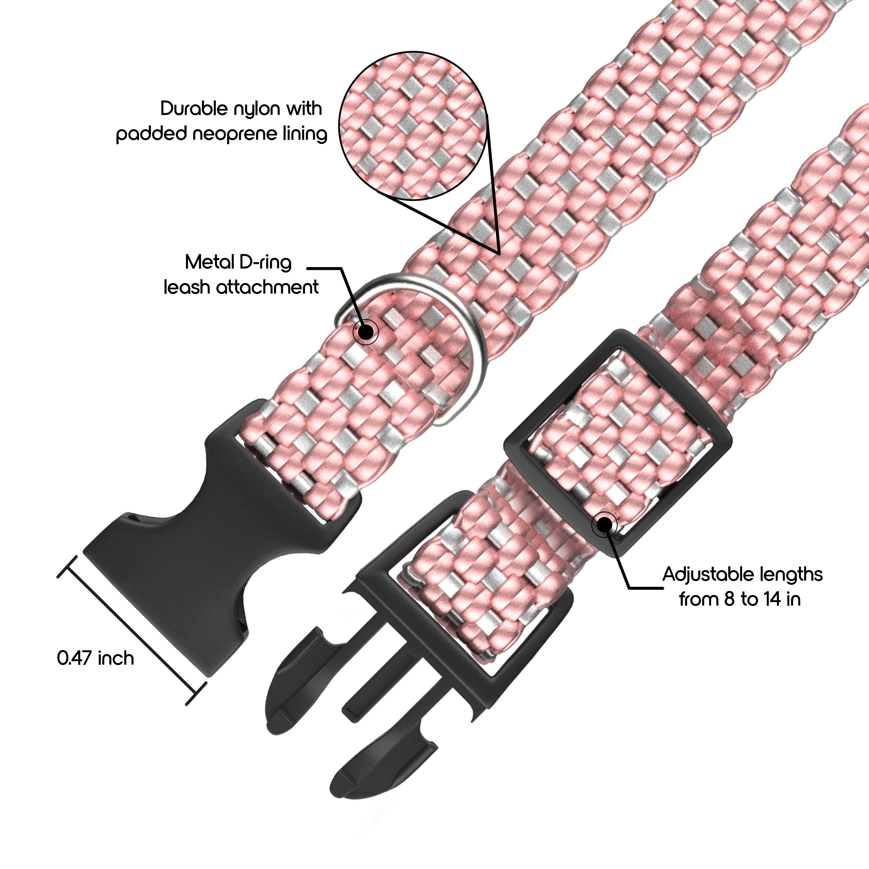 Vibrant Life Woven Padded Dog Collar, Pink, Small