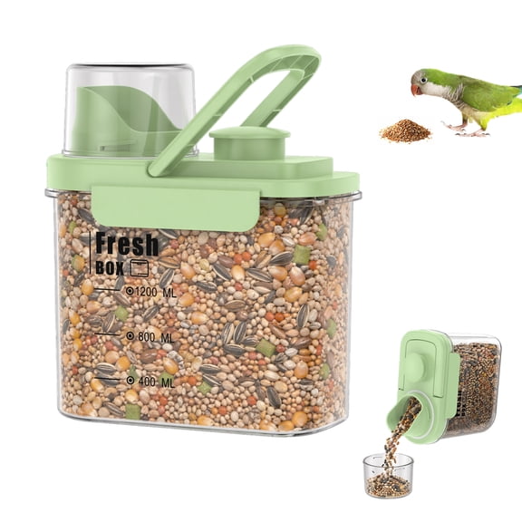 Austok 1.7 Qt Bird Seed Storage Container with Airtight Lid Hidden Handle Seed Dispenser Pet Food Container Are Used to Store Bird Food Chicken Feed (Green)