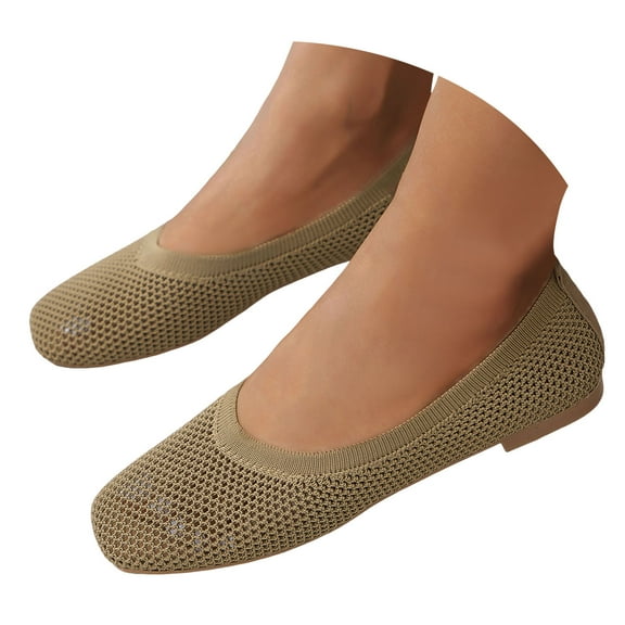 Mostsola Flats for Women Lightweight Dress Shoes Square Toe Knit Mesh Slip on Casual Walking Shoes