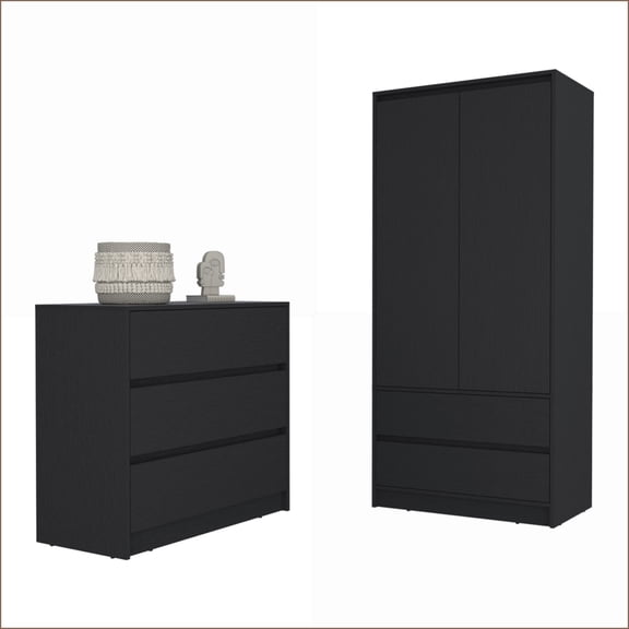 Bennett 2 Piece Bedroom Set - Nightstand   Dresser, Black | Particle Board | Double Dressers