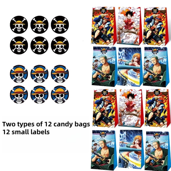 12 PCS One Piece Kraft Paper Goodie Bag Small Gift Bags for One Piece Party Supplies,Kids Birthday Game Party Kraft Paper Goodie Gift Bag Decorations