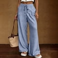 thumbnail image 6 of Summer Striped Pants Women Loose Wide Leg Drawstring Pants Lightweight Low Rise Lounge Trousers with Pockets, 6 of 6