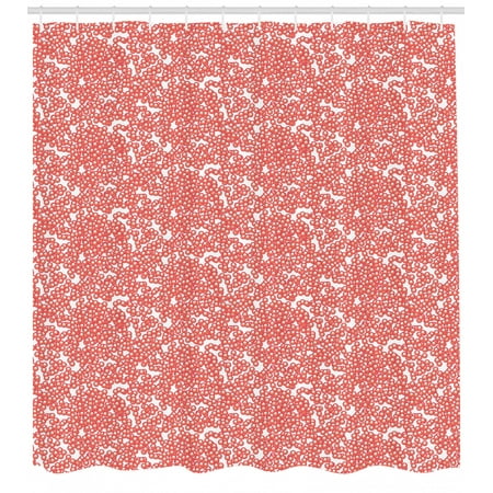 Salmon Shower Curtain, Caviar Abstract Digitally Generated Contemporary Art Look Illustration, Fabric Bathroom Set with Hooks, Salmon Dark Pink White, by