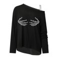 thumbnail image 4 of Camisas informales de manga larga para mujer, jersey con hombros descubiertos, blusa holgada con lentejuelas brillantes, Tops tipo túnica Pompotops gfhjh15380, 4 of 7