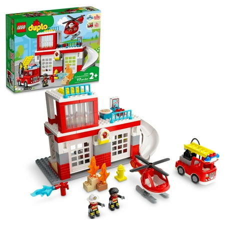 UPC: 0673419356855 | LEGO DUPLO Fire Station & Helicopter Playset 10970 with Push & Go Truck Toy for Toddlers Boys and Girls 2 Plus Years Old Large Bricks Educational Learning Toys