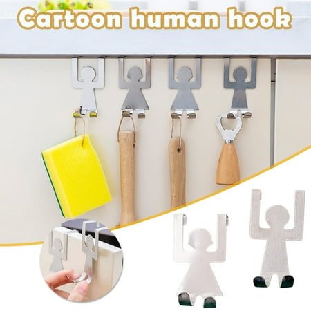 

EJWQWQE Stainless Steel Lovers Shaped Hook Reversible Over Door Cabinet Drawer Hook