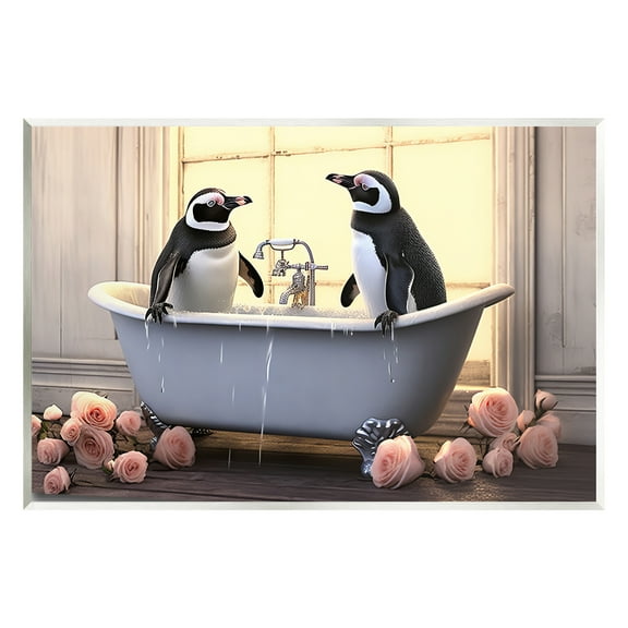 Stupell Industries Penguins Bathing in Tub Animals & Insects Painting Unframed Art Print Wall Art, 15 x 10
