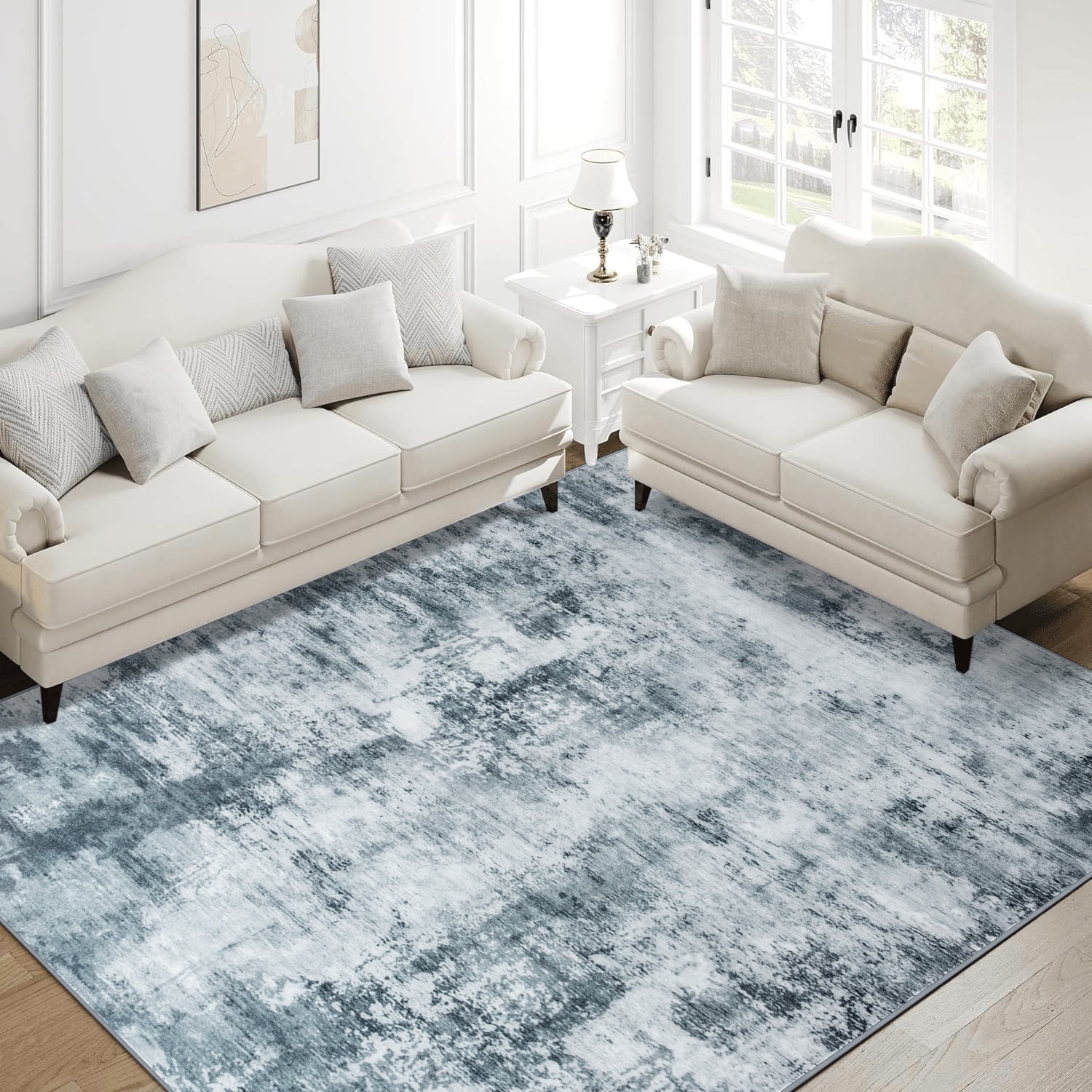 Astorug Modern Abstract Area Rugs 4x6, Washable Rugs for Living Room Soft Rugs for Bedroom, Blue