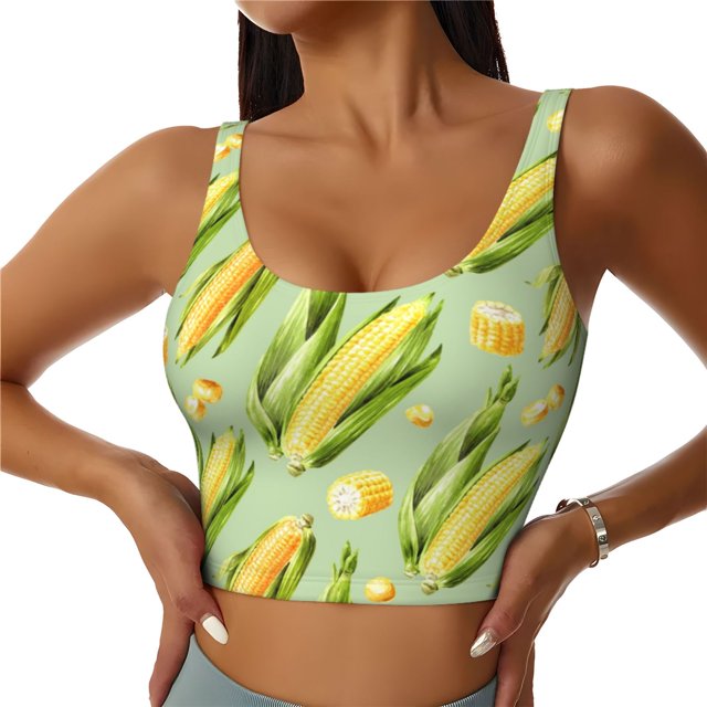 Balery Fresh Sweet Corn Sujetadores deportivos con espalda cruzada para mujer, acolchados, sin costuras, de alto impacto, ideales para yoga, gimnasio, entrenamiento y fitness.-