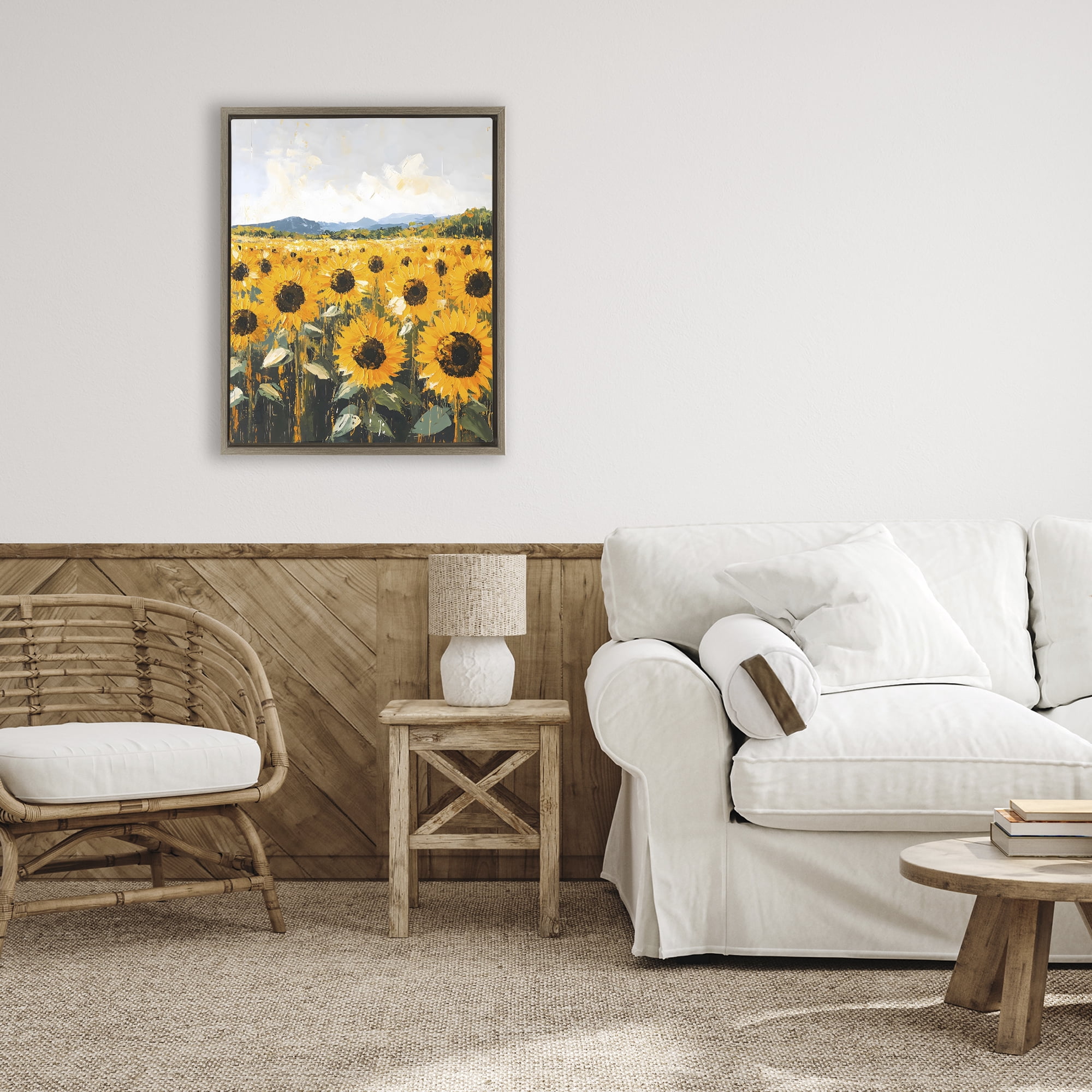 Stupell Industries Beautiful Sunflowers in Field Brown Framed Floater Canvas Wall Art, design by Creative Studio