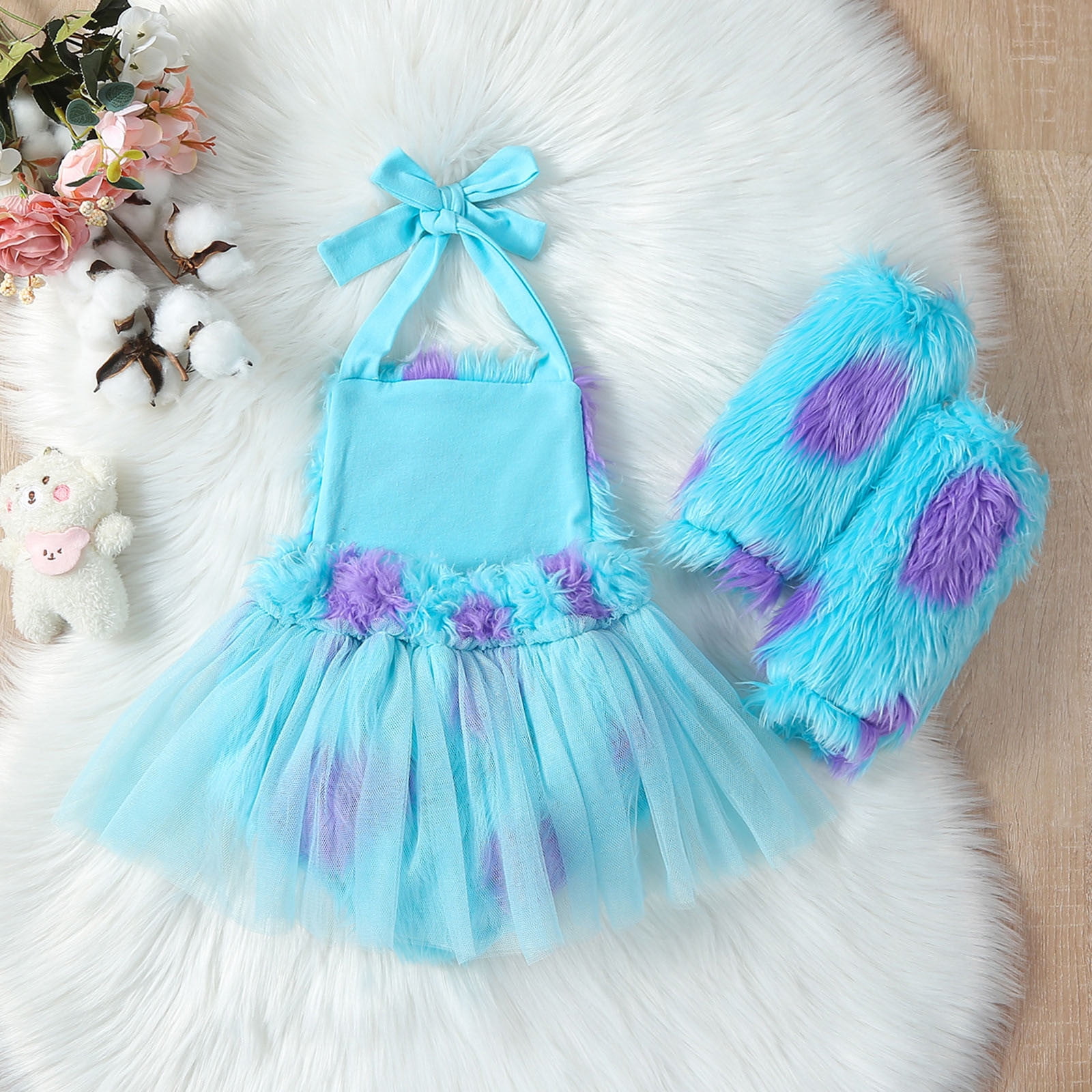 Siilsaa Bodysuit for Baby Girl Baby Girl Basic Ruffle Short Sleeve Cotton Romper Bodysuit Tops Clothes Blue,90