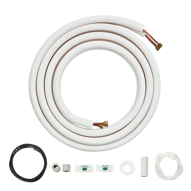 VEVOR 16FT Mini Split Line Set, 1/4" & 3/8" O.D Copper Pipes Tubing and Triple-Layer Insulation