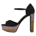 thumbnail image 2 of FSJ Women Fashion Platform Chunky High Heels Ankle Strap Comfy Open Toe Block Heels Sandals Wedding Party Summer Dress Shoes Size 4 Black Rhinestones Heel, 2 of 4