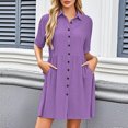 thumbnail image 1 of mfyjkho Vestidos de fiesta para mujer, Vestido de verano para mujer, informal, con escote en V, manga corta, solapa y bolsillos Vestidos largos para mujer xl, 1 of 9