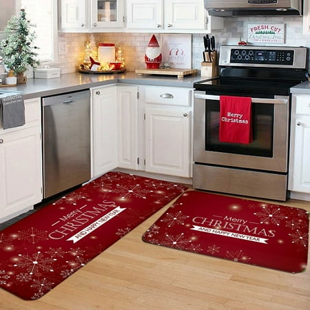 

GARENAS Bedroom Rug Christmas Kitchen Carpet (2 Pieces) Merry Christmas Kitchen Carpet Washable Cushion Comfortable Kitchen Carpet Set Christmas Comfortable Kitchen Carpet