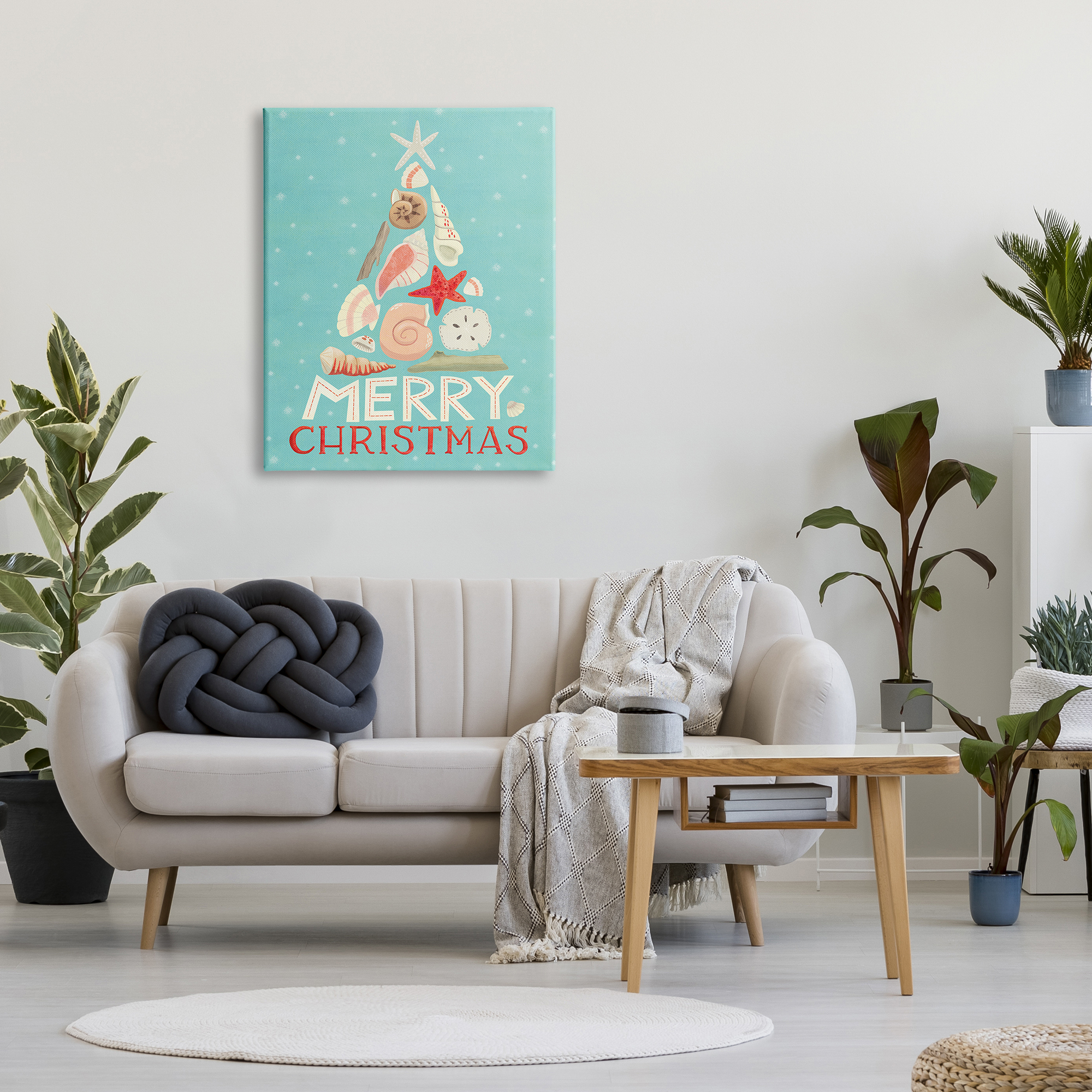 Stupell Industries Merry Christmas Nautical Holiday Tree Beach Polka Dots Nature Painting Gallery Wrapped Canvas Print Wall Art, 30 x 40