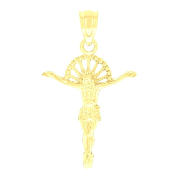 10k Yellow Gold Unisex Crucifix Religious Charm Pendant for Men Women