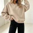 thumbnail image 4 of Inverlee Oversized V Neck Crewneck Sweatshirts for Women Long Sleeve Drop Shoulder Pullovers Solid Basic Loose Fit Casual Daily Tops Khaki S-XL, 4 of 6