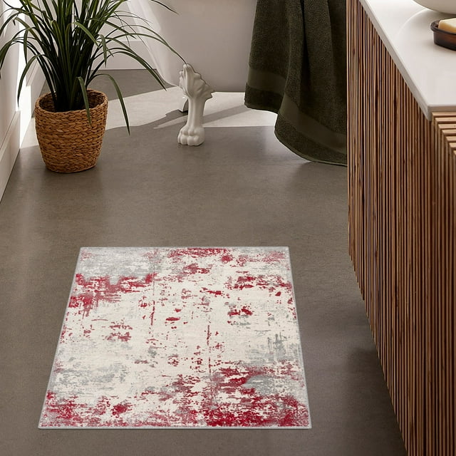 Rug Branch Solenne 3' x 5' (2'8" x 4'8") Red/Grey Abstract Indoor Doormat Rug, Contemporary, Medium Pile, Stain-Resistant Entry Carpet - Front Door, Mudroom, Hallway and Kitchen