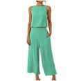 thumbnail image 3 of Dazajoo Womens Linen Two Piece Sets Plus Size Round Neck Sleeveless Tops Matching Wide Leg Capri Pants with Pockets 2025 Summer Beach Vacation Lounge Suits,Green,XXXL, 3 of 9
