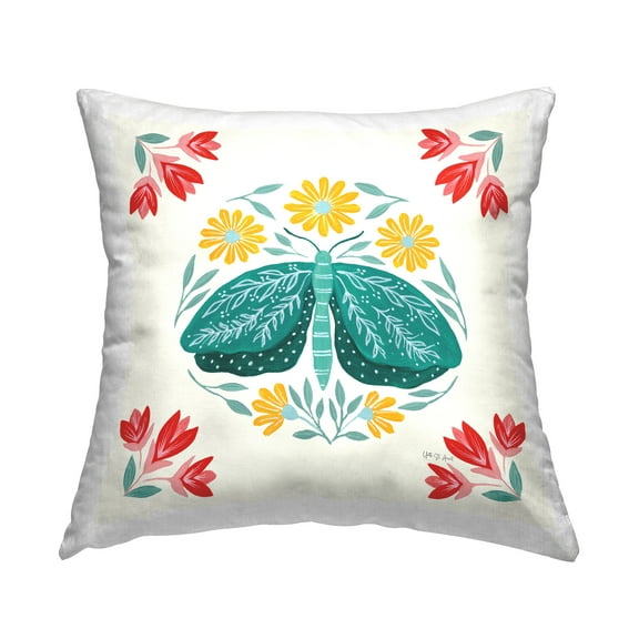 Stupell Industries Green Folk Butterfly Decorative Printed Throw Pillow Design by Yvette St. Amant.