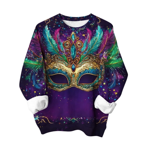 Sudadera con Capucha para Mujeres de Moda Carnaval Impreso Suelto Cuello Redondo Manga Larga Suéter para Otoño Invierno Uso Diario