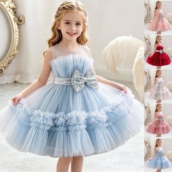 FRSASU Girls Princess Dress Appliques Lace Tulle Sleeveless Birthday Party Gift formal Camisole Ball Gown 0-5 Years White-F