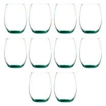 Stemless Wine Glass 9 oz. Set of 10, Bulk Pack - Great for Wedding Favors, Bachelorette Party Decorations, Party Favors, Color Bottom - Green