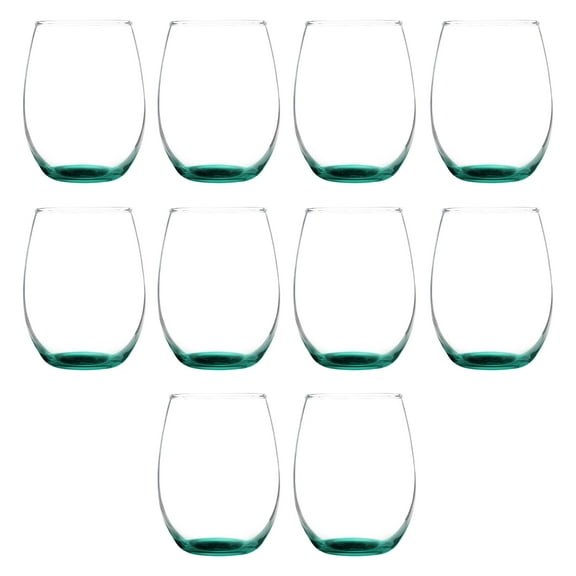 Stemless Wine Glass 9 oz. Set of 10, Bulk Pack - Great for Wedding Favors, Bachelorette Party Decorations, Party Favors, Color Bottom - Green