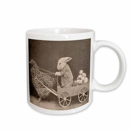 

3dRose Victorian Photo Rooster Pulling Bunny Ceramic Mug 15-ounce