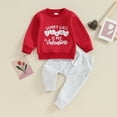 thumbnail image 2 of Bagilaanoe 2Pcs Toddler Baby Boy Valentine's Day Clothes Letter Print Long Sleeve Sweatshirt Tops + Sweatpants 3M 6M 12M 18M 24M 3T Kids Pants Set, 2 of 8