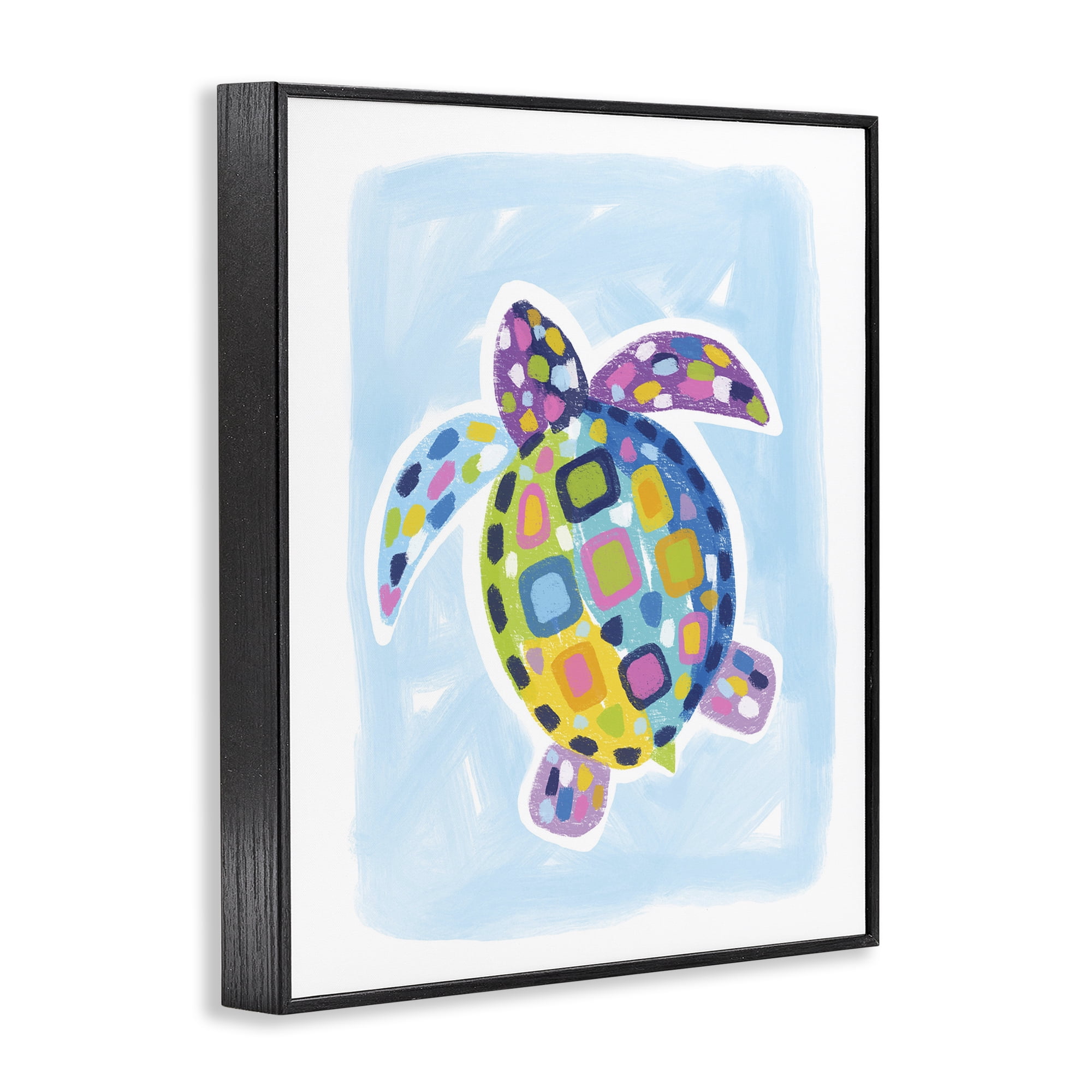 Stupell Industries Mosaic Turtle on Blue Animals & Insects Painting Black Framed Art Print Wall Art, 16 x 20