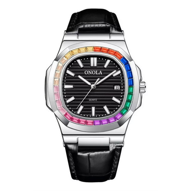 Reloj Onola Leather Rainbow Diamond Quartz Color De La Correa Negro