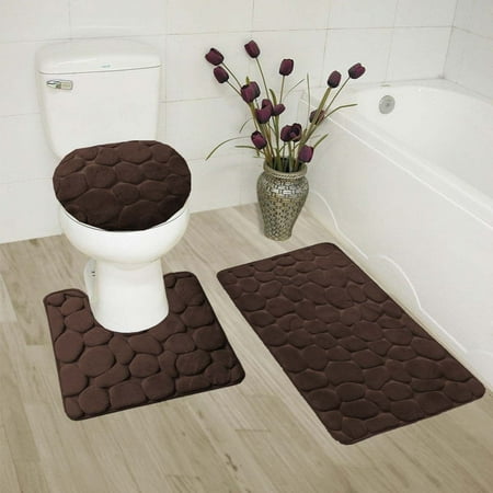 Coffee 3 Piece Rock Memory Foam Bathroom Mat Set Flannel Embossed Coffee 3 Piece Rock Memory Foam Bathroom Mat Set Flannel Embossed Rug 19