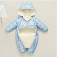 thumbnail image 6 of Godderr 3M-3Y Newborn Toddler Hooded Jumpsuit Boys Girls Solid Color Thickened Cotton Coat Outdoor Warm Romper Winter One-Piece Romper Pajamas, 6 of 8