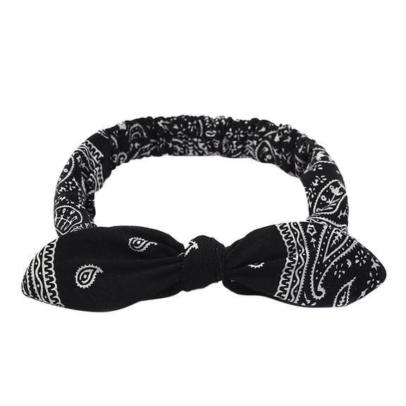 Headbands for Women Fashion Cute Multi Color Elastic Printing Rabbit Ears Knotted Elastic Band Lightweight Hair Accessories Black