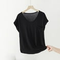 thumbnail image 2 of Kaemgyyd Pajama Tops for Women Lounge V Neck Solid Color Basic Tees Loose Fit Short Sleeve Summer Basic Tee with Pocket, 2 of 5