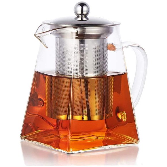 Yayug 500ml Square Borosilicate Glass Teapot with Infuser, Clear