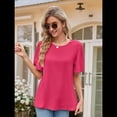 thumbnail image 4 of Tops de Mujer 2025, Camisetas Casuales de Acampanada, Camisetas Básicas de Verano con Cuello Redondo, Blusas Lindas, Color Rosa y Rojo, Talla M, 4 of 7